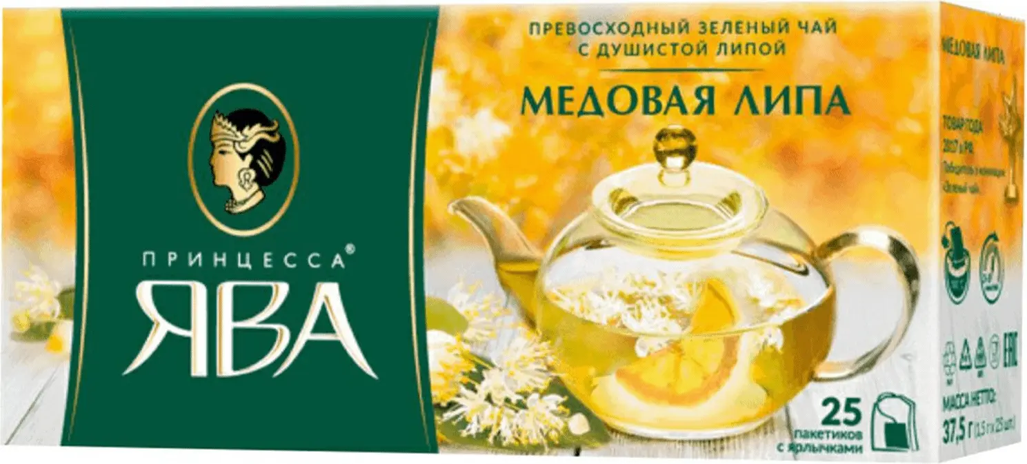 Чай ПРИНЦЕССА ЯВА Медовая липа зел. 25пак*1,5гр (383) 1*18 1438-18